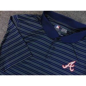 Atlanta Braves Shirt Mens XL Blue Gray Stripe TX3 Cool Polo Genuine Merchandise